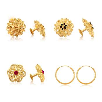 Vighnaharta Shimmering Bejeweled Alloy Gold Plated Stud Earring Combo set For Women and Girls 1