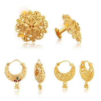 Sizzling Graceful Alloy Gold Plated Stud and Chandbali Earring Combo set For Women and Girls 1
