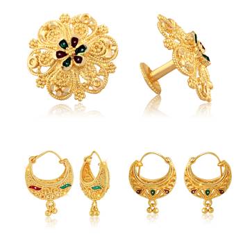 Sizzling Charming Alloy Gold Plated Stud  and Chandbali Earring Combo set For Women and Girls 1
