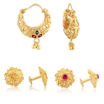 Sizzling Charming Alloy Gold Plated Stud  and Chandbali Earring Combo set For Women and Girls 1