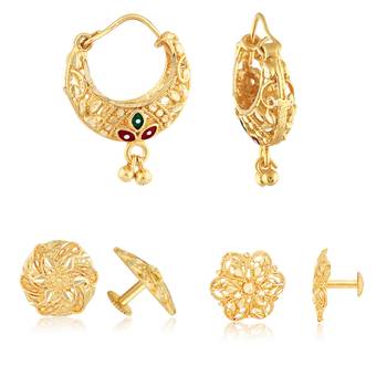 Sizzling Charming Alloy Gold Plated Stud  and Chandbali Earring Combo set For Women and Girls 1