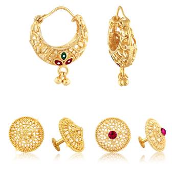 Sizzling Charming Alloy Gold Plated Stud  and Chandbali Earring Combo set For Women and Girls 1