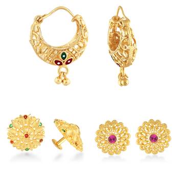 Allure Charming Alloy Gold Plated Stud and Chandbali Earring Combo set For Women and Girls 1