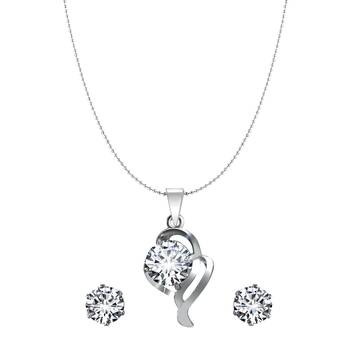 Vighnaharta Delicate Silver Drop Solitaire Pendant Set with Earrings for Women  and Girls 1