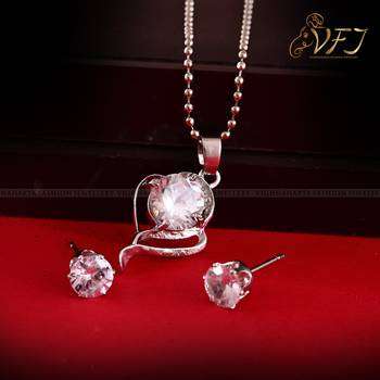 Vighnaharta Delicate Silver Drop Solitaire Pendant Set with Earrings for Women  and Girls 2