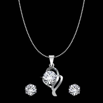 Vighnaharta Delicate Silver Drop Solitaire Pendant Set with Earrings for Women  and Girls 3