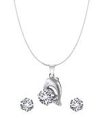 Vighnaharta Sterling  Cubic Zircon Solitaire Pendant with Chain with earring for Women and Girls