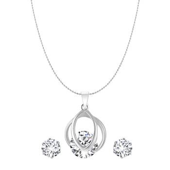 Vighnaharta Glamorous Sterling Solitaire Pendant With Chain and earring For Girls & Women 1
