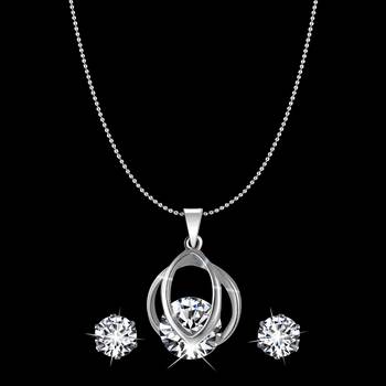 Vighnaharta Glamorous Sterling Solitaire Pendant With Chain and earring For Girls & Women 3