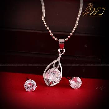 Vighnaharta Jasmine Solitaire CZ Gold and Rhodium Plated Alloy Pendant set for Women and Girls 2