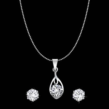 Vighnaharta Jasmine Solitaire CZ Gold and Rhodium Plated Alloy Pendant set for Women and Girls 3