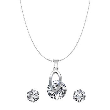 Vighnaharta White Jasmine Solitaire CZ Rhodium Plated Alloy Pendant set for Women and Girls 1