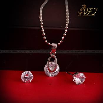 Vighnaharta White Jasmine Solitaire CZ Rhodium Plated Alloy Pendant set for Women and Girls 2