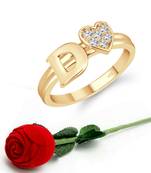 Vighnaharta cz alloy Gold plated Valentine collection Initial '' D '' Letter with heart ring alphabet collection