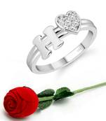 Vighnaharta cz alloy Rhodium plated Valentine collection Initial '' H '' Letter with heart ring alphabet collection