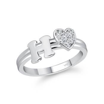 Vighnaharta cz alloy Rhodium plated Valentine collection Initial '' H '' Letter with heart ring alphabet collection 2