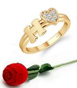 Vighnaharta cz alloy Gold plated Valentine collection Initial '' H '' Letter with heart ring alphabet collection