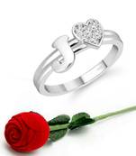 Vighnaharta cz alloy Rhodium plated Valentine collection Initial '' J '' Letter with heart ring alphabet collection
