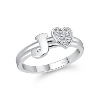 Vighnaharta cz alloy Rhodium plated Valentine collection Initial '' J '' Letter with heart ring alphabet collection 2