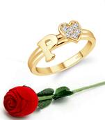 Vighnaharta cz alloy Gold plated Valentine collection Initial '' P '' Letter with heart ring alphabet collection