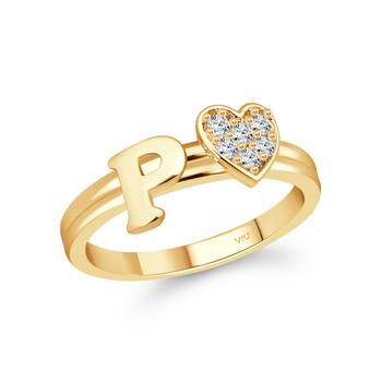 Vighnaharta cz alloy Gold plated Valentine collection Initial '' P '' Letter with heart ring alphabet collection 2