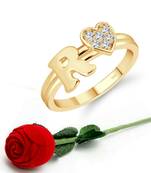 Vighnaharta cz alloy Gold plated Valentine collection Initial '' R '' Letter with heart ring alphabet collection