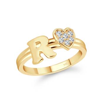 Vighnaharta cz alloy Gold plated Valentine collection Initial '' R '' Letter with heart ring alphabet collection 2