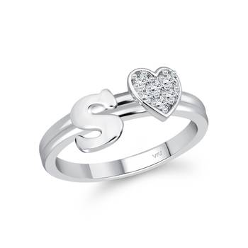Vighnaharta cz alloy Rhodium plated Valentine collection Initial '' S '' Letter with heart ring alphabet collection 2