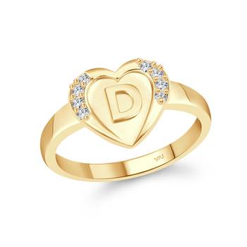 Vighnaharta cz alloy Gold plated Valentine collection Initial '' D '' Letter in heart ring alphabet collection 2