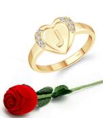 Vighnaharta cz alloy Gold plated Valentine collection Initial '' J '' Letter in heart ring alphabet collection