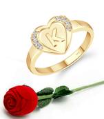 Vighnaharta cz alloy Gold plated Valentine collection Initial '' K '' Letter in heart ring alphabet collection