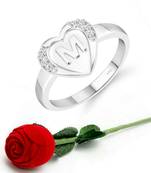 Vighnaharta cz alloy Rhodium plated Valentine collection Initial '' M '' Letter in heart ring alphabet collection