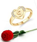 Vighnaharta cz alloy Gold plated Valentine collection Initial '' S '' Letter in heart ring alphabet collection