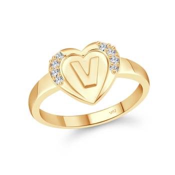 Vighnaharta cz alloy Gold plated Valentine collection Initial '' V '' Letter in heart ring alphabet collection 2