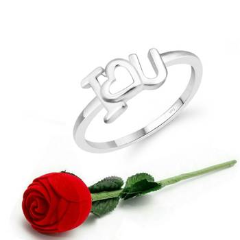 Vighnaharta Initial I LOVE YOU  (CZ) Rhodium Plated Ring For Girls with Scented Velvet Rose Ring 1