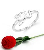 Vighnaharta Initial I LOVE YOU  (CZ) Rhodium Plated Ring For Girls with Scented Velvet Rose Ring