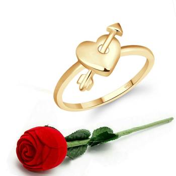 Vighnaharta Stylish Curve Heart Ring CZ Gold Plated Alloy Ring  with Scented Velvet Rose Ring 1