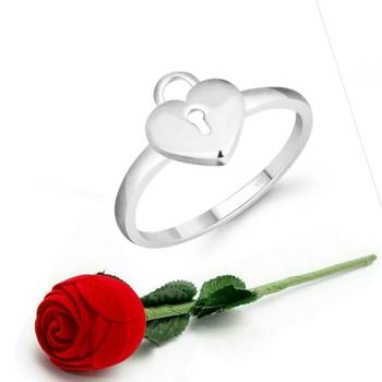 Vighnaharta Stylish Lock Heart Ring CZ Rhodium Plated Alloy Ring  with Scented Velvet Rose Ring 1