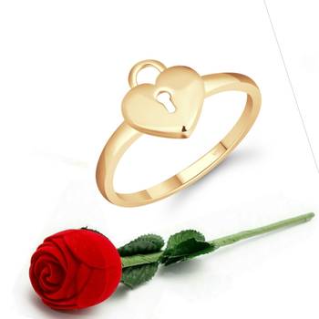 Vighnaharta Stylish Lock Heart Ring CZ Gold Plated Alloy Ring  with Scented Velvet Rose Ring 1