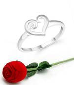 Vighnaharta Bezel Heart CZ Rhodium Plated Ring  with Scented Velvet Rose Ring