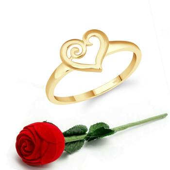 Vighnaharta Bezel Heart CZ Gold Plated Ring  with Scented Velvet Rose Ring 1