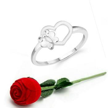 Vighnaharta Cute Butterfly Heart CZ Rhodium Plated Ring   with Scented Velvet Rose Ring 1
