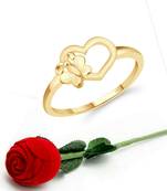 Vighnaharta Cute Butterfly Heart CZ Gold Plated Ring   with Scented Velvet Rose Ring