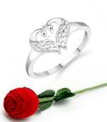 Vighnaharta Cute Mayur Heart CZ Rhodium Plated Ring   with Scented Velvet Rose Ring