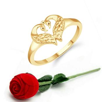 Vighnaharta Cute Mayur Heart CZ Gold Plated Ring   with Scented Velvet Rose Ring 1