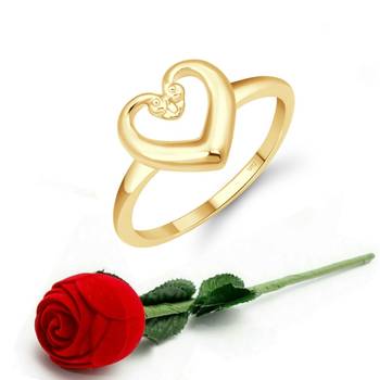 Vighnaharta Cute  Heart CZ Gold Plated Ring   with Scented Velvet Rose Ring 1