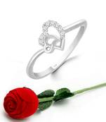 Vighnaharta Diamond studded Cute  Heart CZ Rhodium Plated Ring   with Scented Velvet Rose Ring