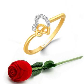 Vighnaharta Diamond studded Cute  Heart CZ Gold Plated Ring   with Scented Velvet Rose Ring 1