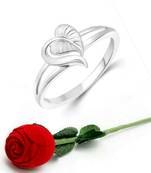 Vighnaharta Cute Leafy  Heart CZ Rhodium Plated Ring   with Scented Velvet Rose Ring