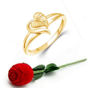 Vighnaharta Cute Leafy  Heart CZ Gold Plated Ring   with Scented Velvet Rose Ring 1